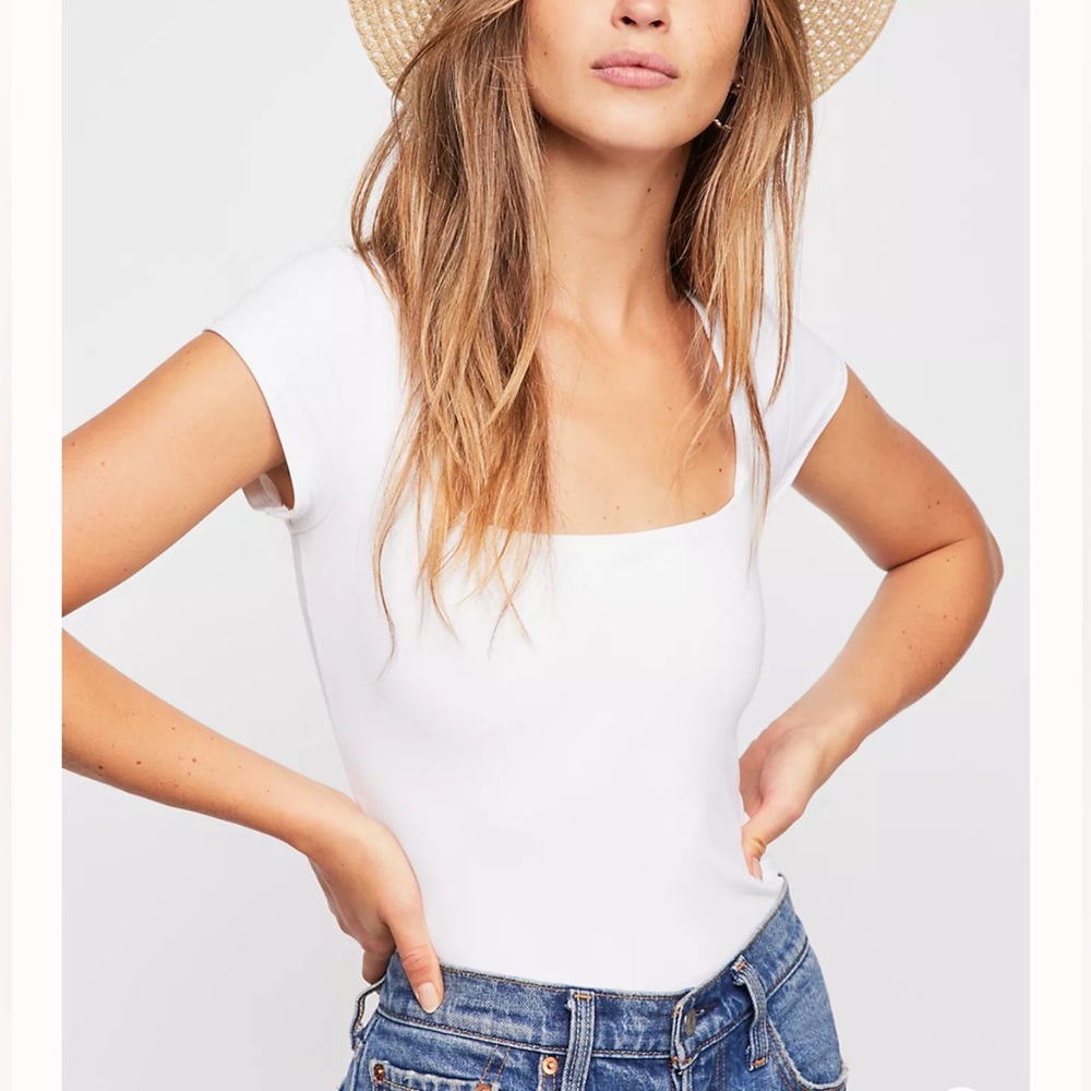 Free People Square Eyes Bodysuit White